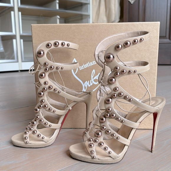 Christian Louboutin Amazoubille 120 Nappa SIZE 38.5 Nude/Rose Gold - Picture 5 of 9